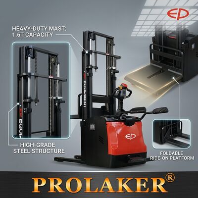 ES16-RS 1.6T Ride-on Electric Stacker Folding Platform Li-ion Battery Warehouse Stacking Equipment