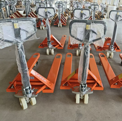 Manuverabilitas Halus Truk Palet Tangan Manual 2500kg dengan Roda Nilon