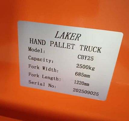Manuverabilitas Halus Truk Palet Tangan Manual 2500kg dengan Roda Nilon