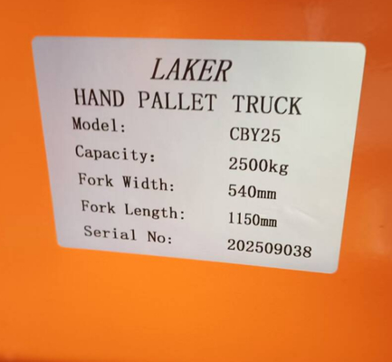 Beban Stabil Palet Euro 2,5 ton Truk Palet Tangan dengan lebar 550 mm dan Panjang Garpu 1150 mm dengan roda ganda nilon