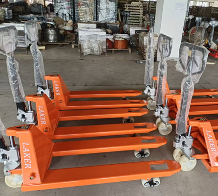 Beban Stabil Palet Euro 2,5 ton Truk Palet Tangan dengan lebar 550 mm dan Panjang Garpu 1150 mm dengan roda ganda nilon