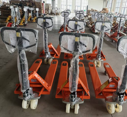 Beban Stabil Palet Euro 2,5 ton Truk Palet Tangan dengan lebar 550 mm dan Panjang Garpu 1150 mm dengan roda ganda nilon