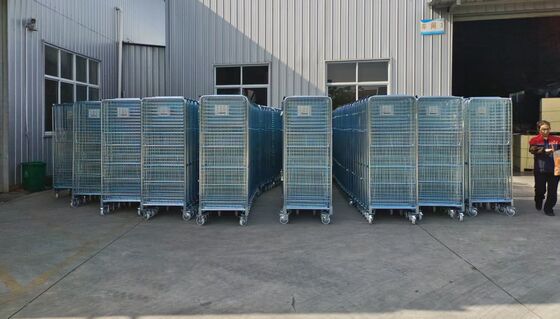 Heavy Duty 500kg Nestable Foldable Wire Mesh Roll Cage untuk Gudang Logistik Storage