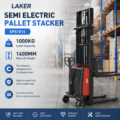 Stacker Semi Listrik 1 ton 1,6m Hemat Tenaga Kerja untuk Penanganan Pallet Gudang